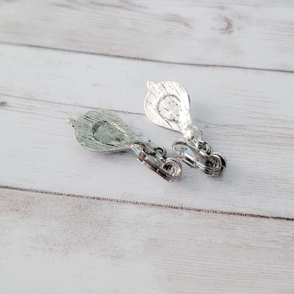 Vintage Clip On Earrings Statement Silver Tone Wi… - image 6